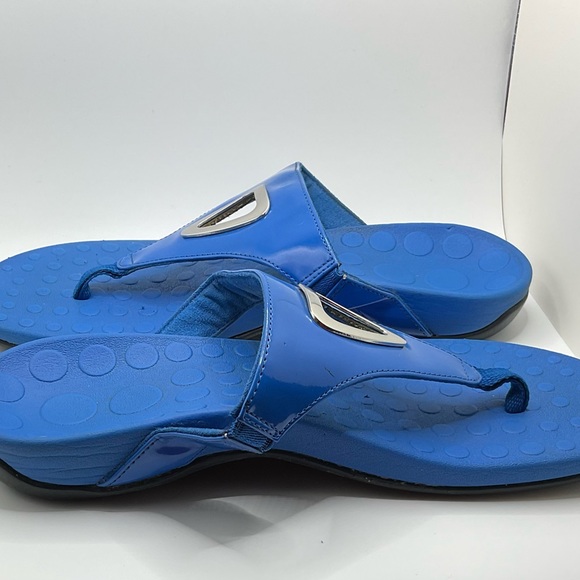 Vionic orthaheel bright blue size 8 sandals/flipies with sliver cut out triangle - Picture 3 of 5